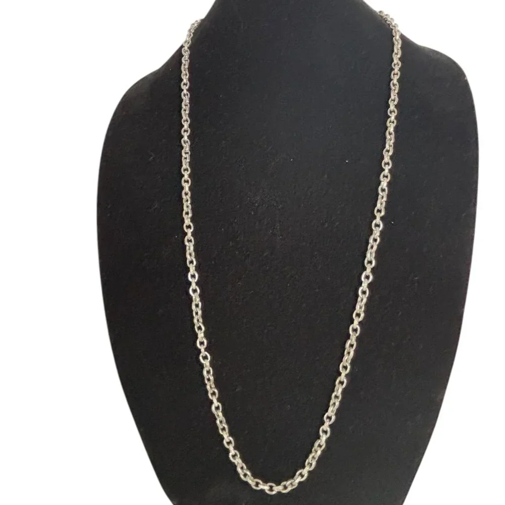Chicos Long Silver Tone Textured Chain Necklace 34” Statement Layering Jewelry - Picture 1 of 6
